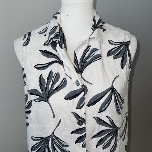 CLIO Linen Button Down Simple Floral Sleeveless Tank Top Women's Medium - Picture 2 of 6